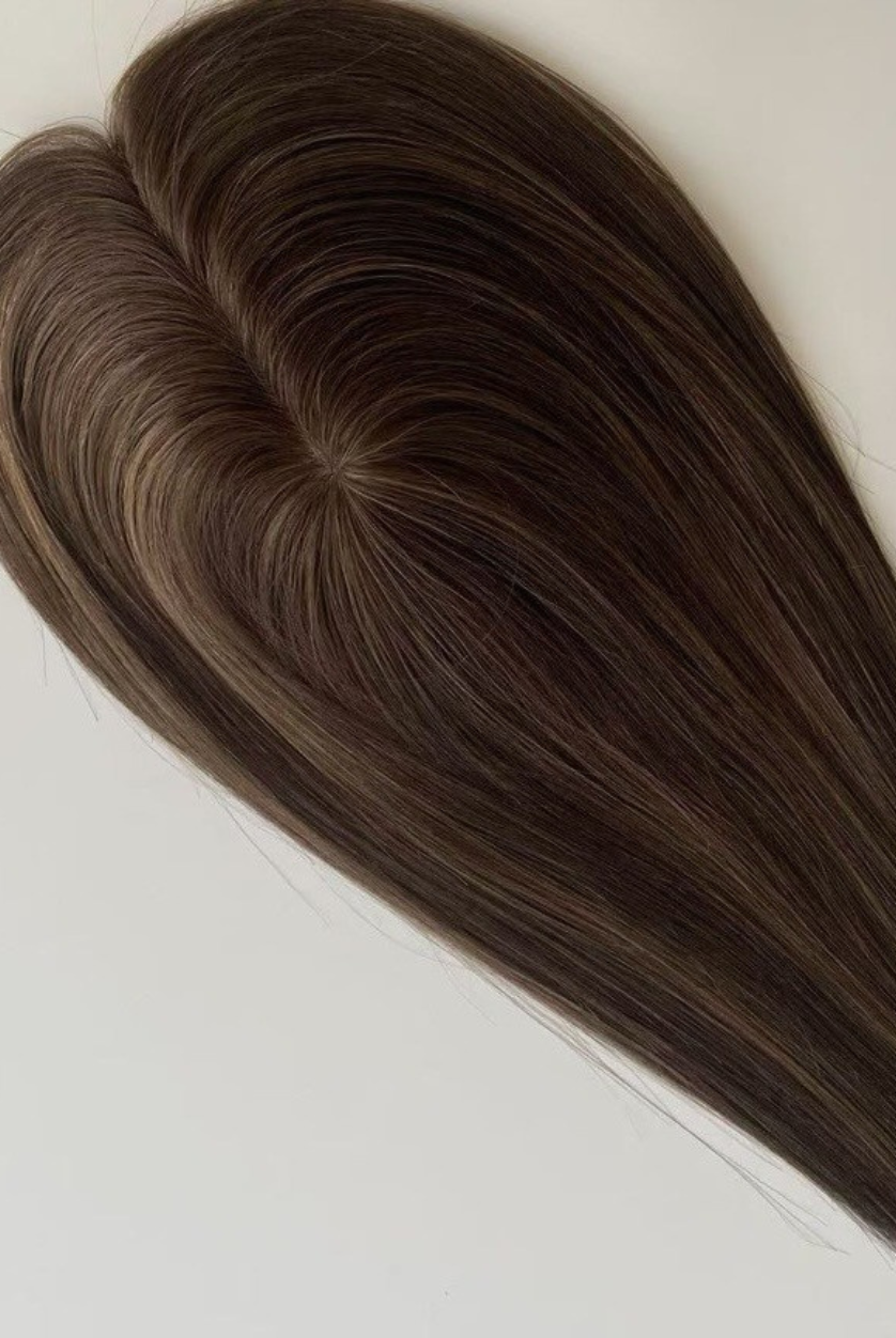 16" 5x7 Silk Base Human Hair Topper (with removable clips)